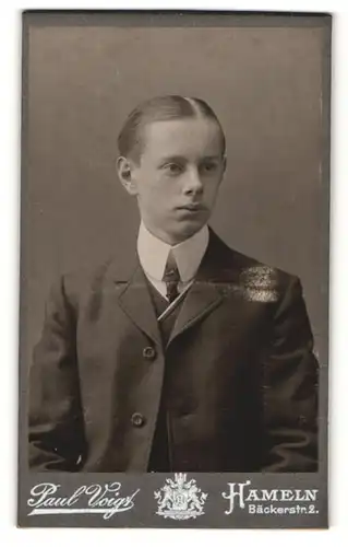 Fotografie Paul Voigt, Hameln, Portrait junger Herr mit Krawatte im Anzug