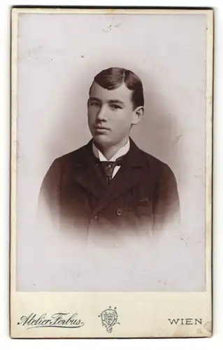 Fotografie Atelier Ferbus, Wien, Portrait junger Herr mit Krawatte im Anzug