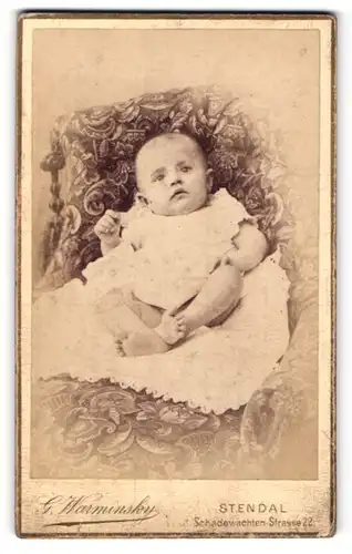 Fotografie G. Warminsky, Stendal, Kleinkind sitzt in einem Sessel
