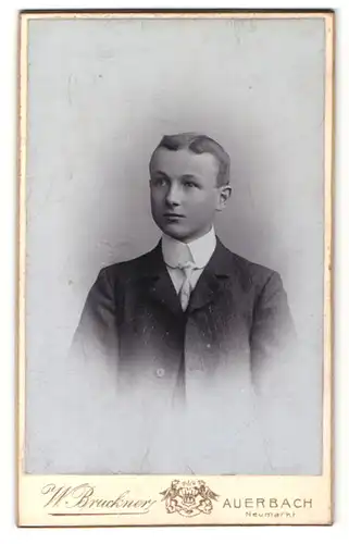 Fotografie W. Bruckner, Auerbach, Portrait junger Herr mit Krawatte im Anzug