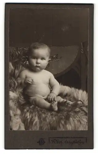 Fotografie Franz Orth, Aschaffenburg, Portrait eines nackten Säuglings auf einem Fell
