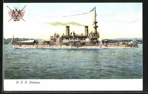 AK Kriegsschiff U. S. Indiana vor der Küste