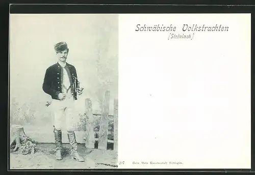 AK Steinlach, Mann in schwäbischer Tracht mit Kopfbedeckung