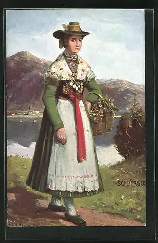 AK Schliersee, Frau in bayerische Tracht