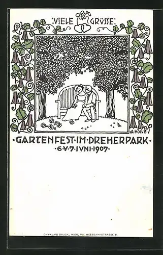 Künstler-AK Wien, Gartenfest im Dreherpark, Juni 1907