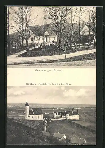 AK Graz, Gasthaus zur Esche, Kirche und Schloss St. Martin