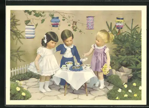AK Käthe Kruse-Puppen feiern eine Gartenparty