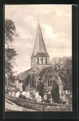 AK Shere, Church, Kirche mit Friedhof