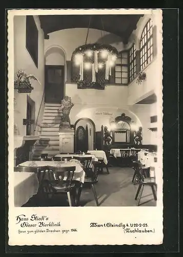 AK Wien, Gasthaus Hans Stiedl`s Gösser Bierklinik, Steindlgasse 4