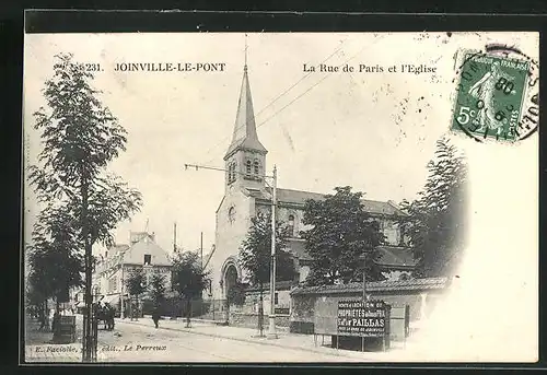 AK Joinville-le-Pont, La Rue de Paris et l'Eglise