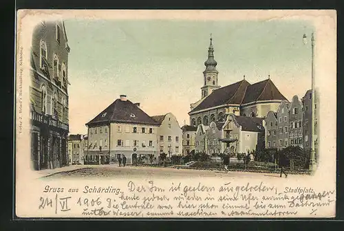AK Schärding, Stadtplatz mit Kirche