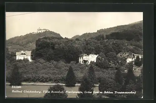 AK Gleichenberg, Villa Rosenhof, Plankenstein, Grüss Gott u. Schloss Trautmannsdorf