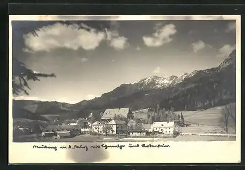 AK Neuberg an der Mürz, Ortsansicht mit Schneealpe und Rabenstein