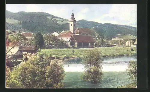 AK Kindberg, Teilansicht mit Kirche