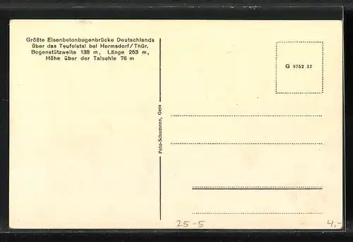 AK Teufelstal, Grösste Eisenbetonbogenbrücke Deutschlands