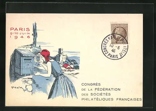 AK Paris, Congrès de la Fèdèration des Sociètès Philatèliques Francaises, Ausstellung 1946