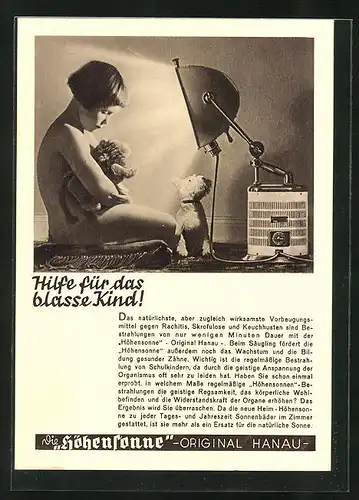 AK Reklame Höhensonne-Hilfe für das blasse Kind, Medizin