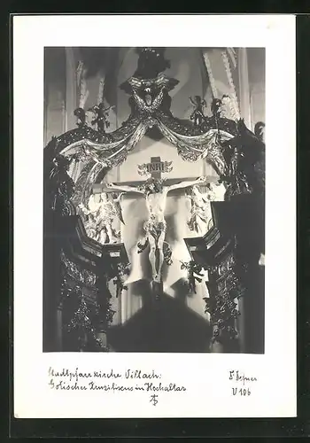 Foto-AK Adalbert Defner: Villach, Gotisches Kruzifix im Hochaltar der Stadtpfarrkirche