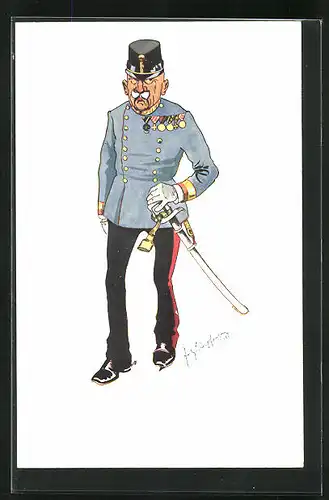 Künstler-AK Fritz Schönpflug: Soldat in Uniform mit Orden