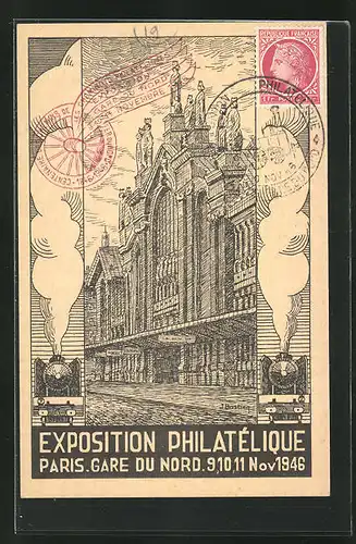 AK Paris, Gare du Nord, Ausstellung Philatelie 1946