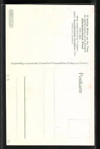 Künstler-AK Kursächsischer Postillion 1780 bläst zur Abfahrt