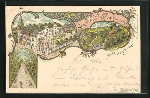 Lithographie München-Sendling, Gasthaus Sendlinger Weinbauer