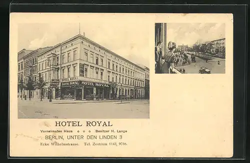 AK Berlin, Hotel Royal, Unter den Linden 3