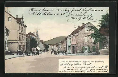 AK Gevelsberg, Mittelstrasse mit Blick auf den Buchenberg