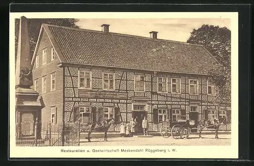 AK Rüggeberg i. W., Gasthaus Meskendahl, davor Kutschen
