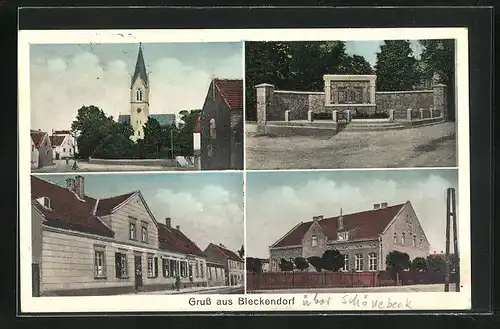 AK Bleckendorf, Kriegerdenkmal, Blick zur Kirche
