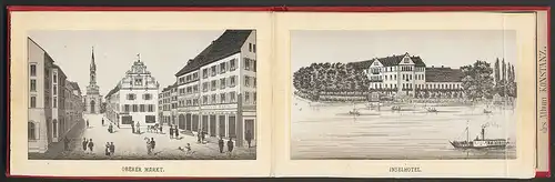 Leporello-Album Konstanz, mit 18 Lithographie-Ansichten, Synagoge, Bahnhof, Kaserne, Münster, Marktstätte, Stadtplan