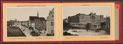 Leporello-Album Kassel, mit 24 Lithographie-Ansichten, Friedrich Wilhelm Platz, Gemäldegallerie, Karlsaue, Wilhelmshöhe