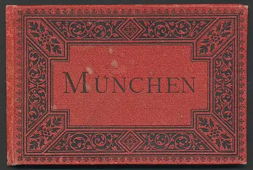 Leporello-Album München, mit 12 Lithographie-Ansichten, Marienplatz, Alte Pinakotek, Maximilianeum, Cafe Luitpold