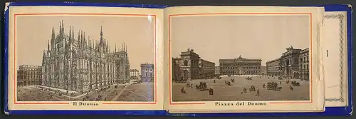 Leporello-Album Milano, mit 12 Lithographie-Ansichten, Chiesa delle Grazie, Arena, Gallerie Vittorio Emanuele