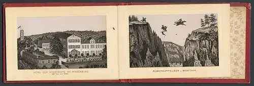 Leporello-Album Bodethal, mit 12 Lithographie-Ansichten, Treseburg, Thale, Hotel Waldkater, Rosstrappe