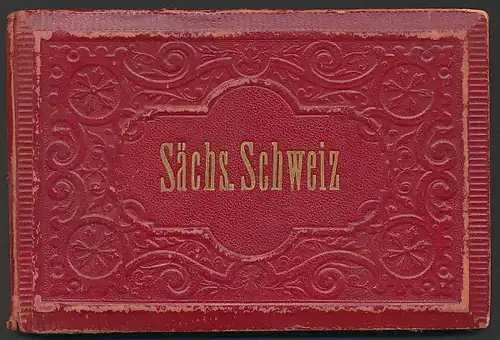 Leporello-Album Sächsische Schweiz, mit 21 Lithographie-Ansichten, Polenzthal, Hohnstein, Königstein, Schandau, Tetschen