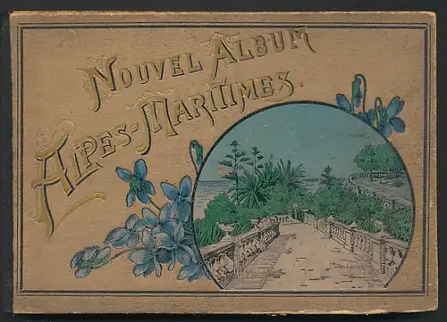 Leporello-Album Alpes-Maritimes, mit 28 Lithographie-Ansichten, Cannes, Nice, Villefranche, Monaco, Menton, San Remo