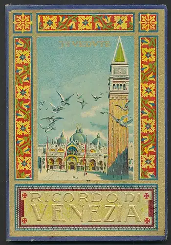 Leporello-Album Venezia, mit 32 Ansichten, Panorama, Palazzo Ducale, Piazetta S. Marco, Ponte di Rialto, Landkarte