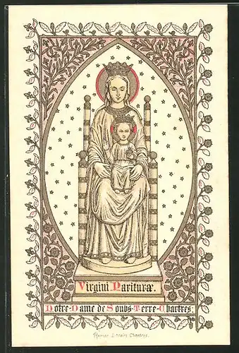 Heiligenbild Maria mit Jesuskind, Ornamente & Bibelvers