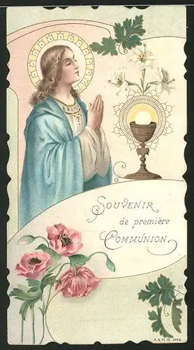 Heiligenbild Heilige im Gebet, Heiliger Gral und Blumen