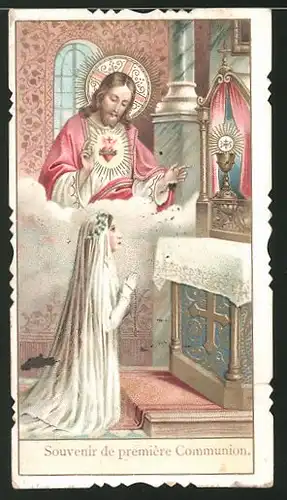 Heiligenbild Jesus, Mädchen im Gebet während der Kommunion