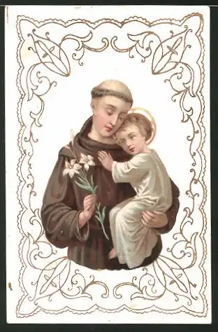 Heiligenbild Mönch mit Jesuskind im Arm