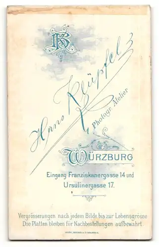 Fotografie Hans Klüpfel, Würzburg, Portrait bürgerliches Paar in eleganter Kleidung