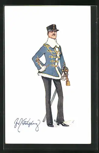 Künstler-AK Fritz Schönpflug: Soldat in Uniform mit Schirmmütze