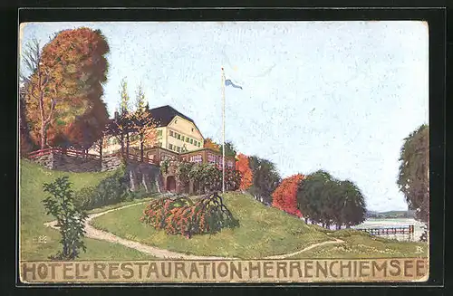 AK Herrenchiemsee, Hotel und Restaurant Herrenchiemsee im Herbst