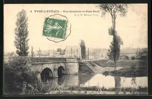 AK Yvre-l`Eveque, Vue Generale et Pont Neuf