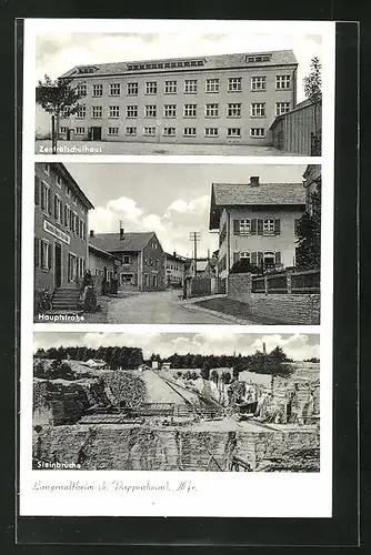 AK Langenaltheim, Blick auf Steinbruch, Zentralschulhaus und Hauptstrasse