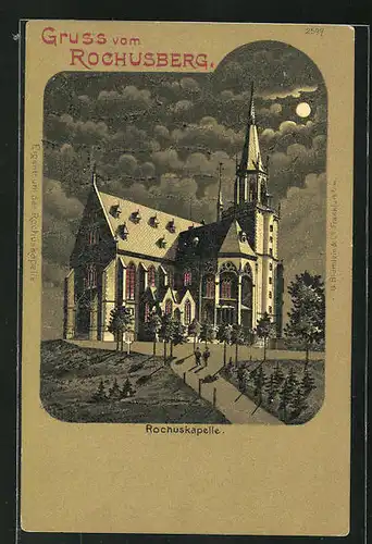 Mondschein-AK Bingen, Blick zur Rochuskapelle