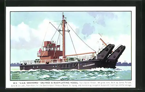 Künstler-AK M.V. S.H.B. Seahorse Salvage & Buoy-Lifting Vessel, Bergungsschiff