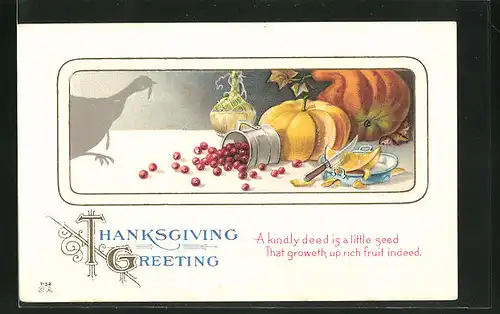 AK Thanksgiving Greeting, Kürbis, Beeren